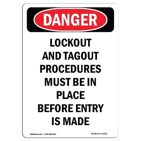 SIGNMISSION OSHA Danger Sign, Lockout And Tagout Procedures, 10in X 7in Aluminum, 7" W, 10" L, Portrait OS-DS-A-710-V-2433